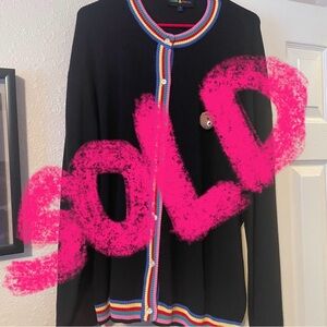 Teddy Fresh Black Cardigan with Rainbow Trim and Bear Patch NWT